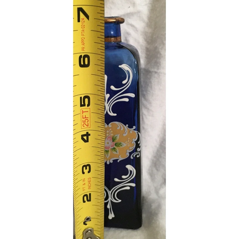 Vintage Bohemian HandPainted Blue/Gold Bottle No Topper